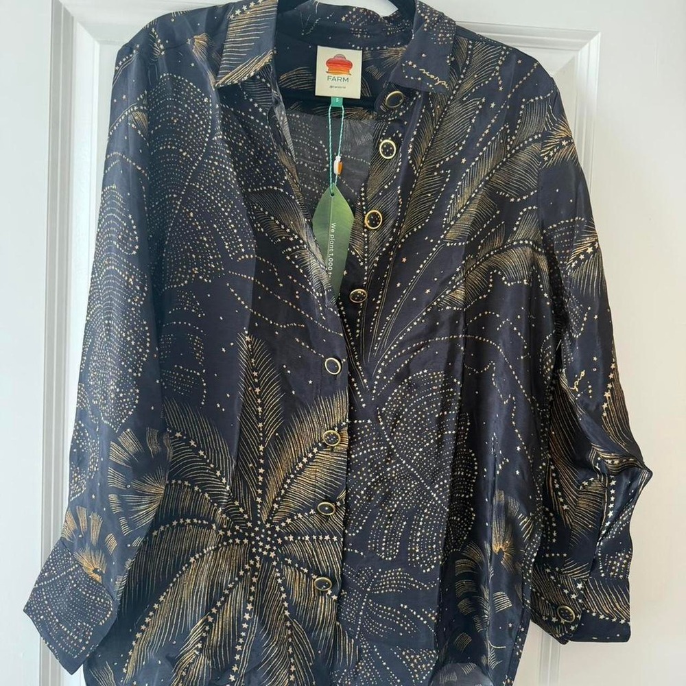 Farm Rio navy and gold blouse
